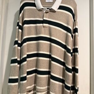 Old Navy Men's Polo Shirt in Beige and Black Stripes